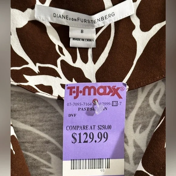 NWT Diane Von Furstenberg Reina Brown & White Floral Dress- Size 8 - Picture 4 of 10